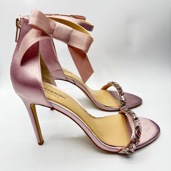 Jewel Badgley Mischka Daley Satin Rhinestone Ankle Strap Heels Size US 9 - Picture 5 of 12